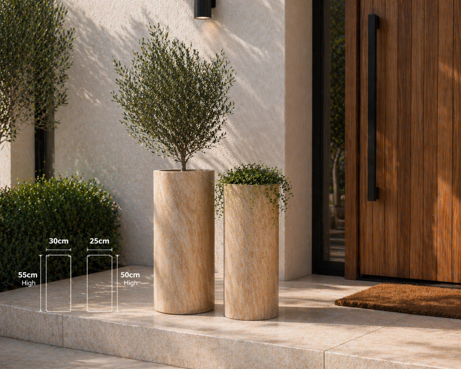 2 Sizes - Luxury Marble Tall Cylinder Planter | Premium Pot Range